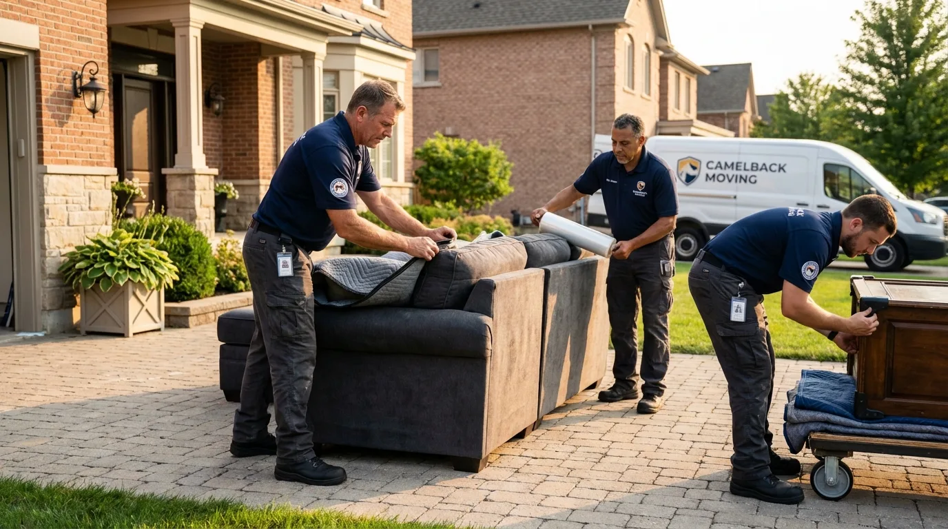 Large estate moving crew wrapping furniture in Coamo, PR